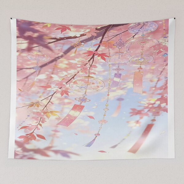 Item preview, The Eternal Sweetness of Japanese Spring, Japanese Wind Chimes Under Cherry Blossoms - Romantic Anime Art designed and sold by RAYBIL.