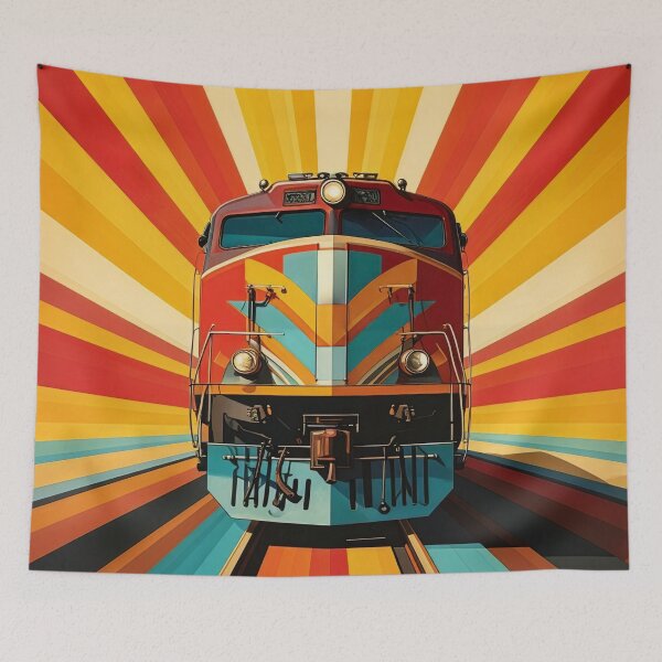 Item preview, Retro Railway Revival | Vintage Locomotive Sunburst Poster designed and sold by dj-illustration.