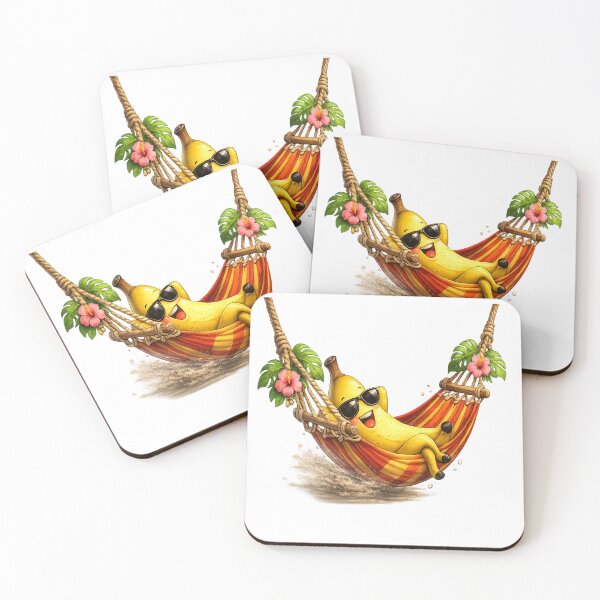 Item preview, Cute Relaxing Banana in Hammock | Happy Tropical Fruit Cartoon Character designed and sold by JMDG Studio.