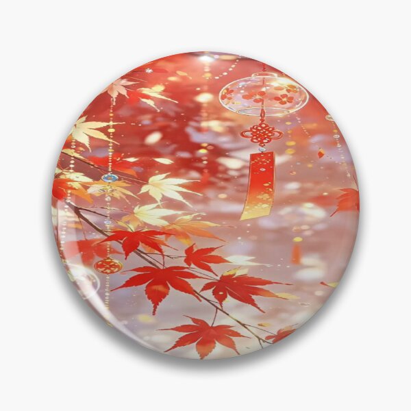 Item preview, The Golden Glow of Eternal Autumn, Autumn Wind Chimes Beneath the Red Maples - Japanese Anime Art with Momiji Leaves designed and sold by RAYBIL.