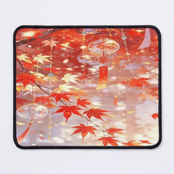 Item preview, The Golden Glow of Eternal Autumn, Autumn Wind Chimes Beneath the Red Maples - Japanese Anime Art with Momiji Leaves designed and sold by RAYBIL.