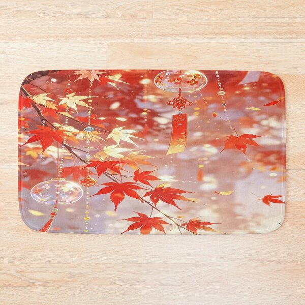 Item preview, The Golden Glow of Eternal Autumn, Autumn Wind Chimes Beneath the Red Maples - Japanese Anime Art with Momiji Leaves designed and sold by RAYBIL.
