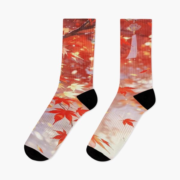 Item preview, The Golden Glow of Eternal Autumn, Autumn Wind Chimes Beneath the Red Maples - Japanese Anime Art with Momiji Leaves designed and sold by RAYBIL.