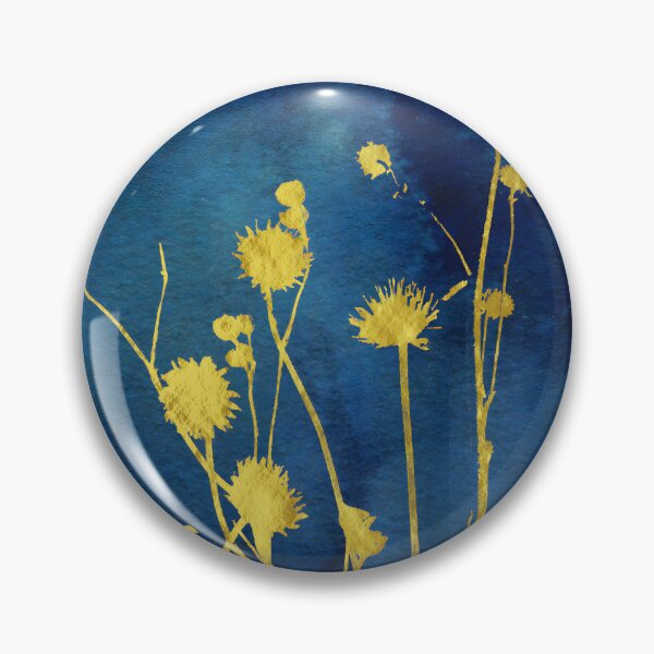 Item preview, Gold Meadow Flowers on Indigo Blue - Modern Luxury Botanical designed and sold by WaterColorCats1.
