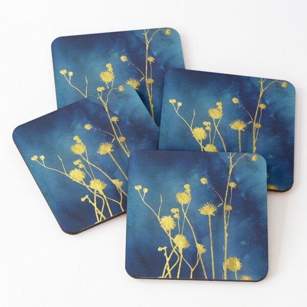 Item preview, Gold Meadow Flowers on Indigo Blue - Modern Luxury Botanical designed and sold by WaterColorCats1.