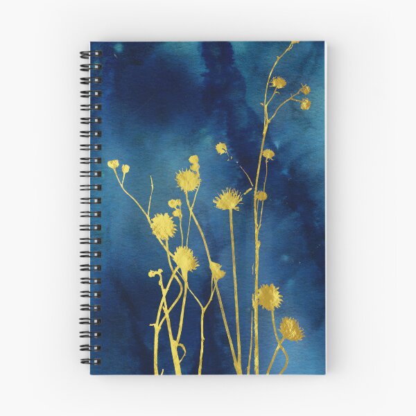 Item preview, Gold Meadow Flowers on Indigo Blue - Modern Luxury Botanical designed and sold by WaterColorCats1.