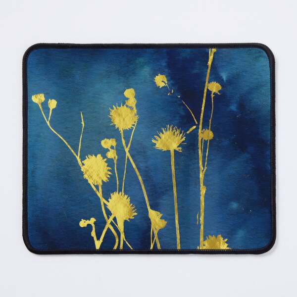 Item preview, Gold Meadow Flowers on Indigo Blue - Modern Luxury Botanical designed and sold by WaterColorCats1.