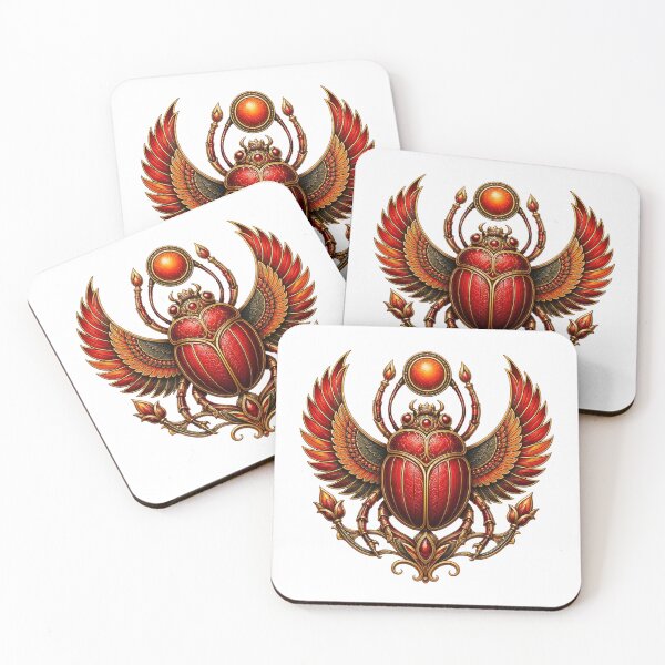 Item preview, Winged Scarab – Crimson Sun of Rebirth | Ancient Egyptian Symbol Art designed and sold by Zaru Art Studio.