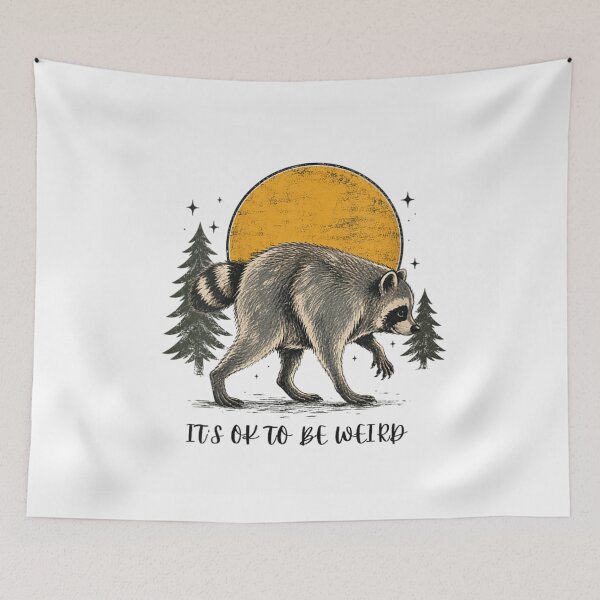 Item preview, It's Ok To Be Weird Cute Retro Raccoon Full Moon Silhouette designed and sold by ToyaVitoricu.