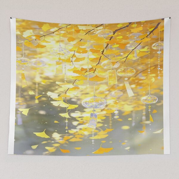 Item preview, The Golden Symphony of Autumn, Wind Chimes Beneath Ginkgo Leaves - Golden Autumn Anime Art designed and sold by RAYBIL.