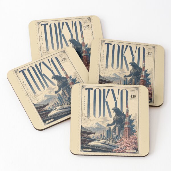 Item preview, Tokyo Retro Stamp with Kaiju and Bullet Train designed and sold by Cine Store Merch.