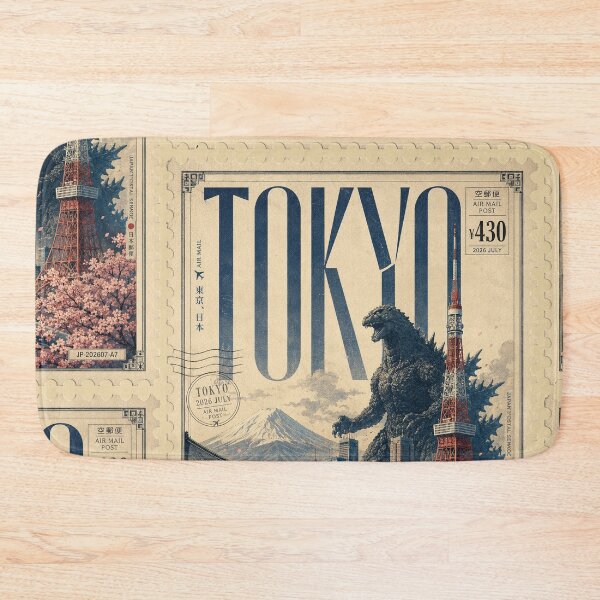 Item preview, Tokyo Retro Stamp with Kaiju and Bullet Train designed and sold by Cine Store Merch.