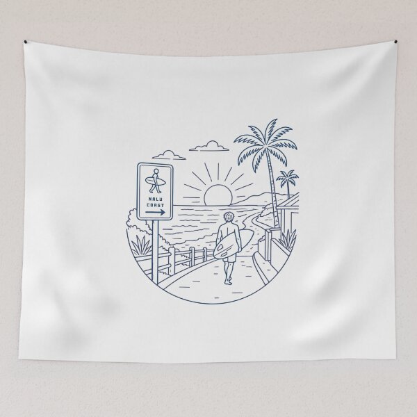 Item preview, Surfer’s Walk Line Art | Minimal Tropical Beach Illustration designed and sold by Nalu Coast.