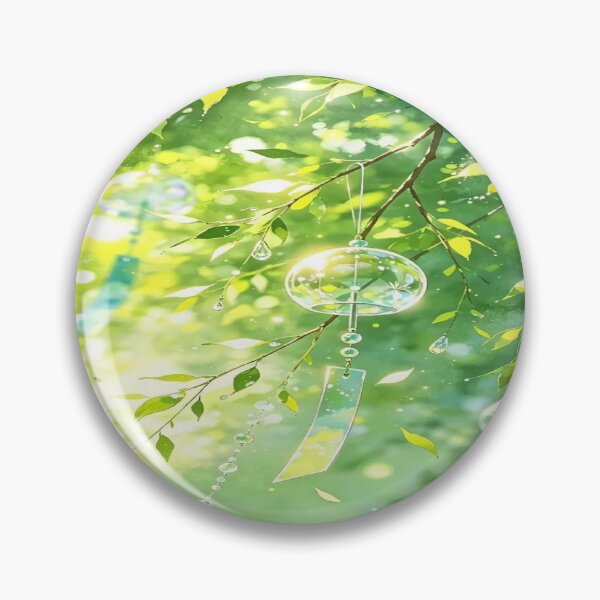 Item preview, The Crystalline Freshness of Eternal Summer, Glass Wind Chimes in the Summer Light - Anime Art with Green Leaves and Hanging Crystals designed and sold by RAYBIL.