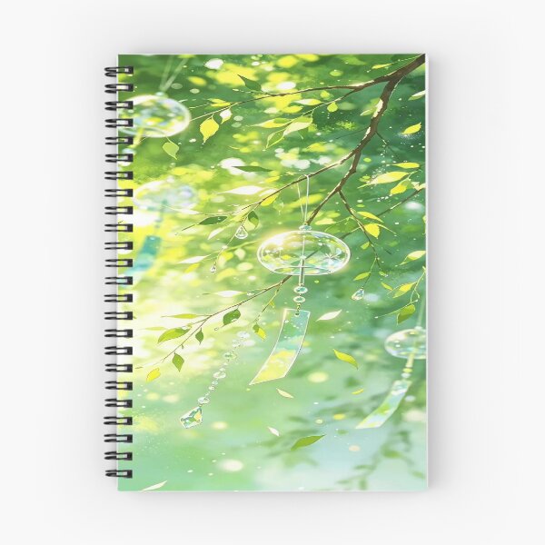 Item preview, The Crystalline Freshness of Eternal Summer, Glass Wind Chimes in the Summer Light - Anime Art with Green Leaves and Hanging Crystals designed and sold by RAYBIL.