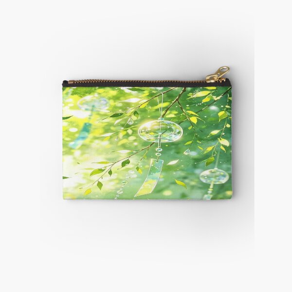 Item preview, The Crystalline Freshness of Eternal Summer, Glass Wind Chimes in the Summer Light - Anime Art with Green Leaves and Hanging Crystals designed and sold by RAYBIL.