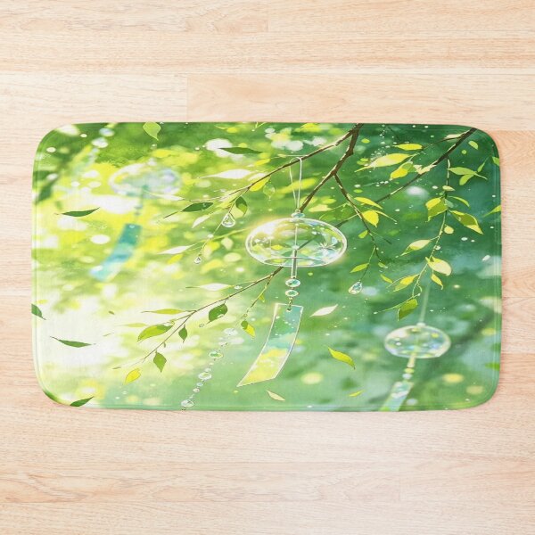 Item preview, The Crystalline Freshness of Eternal Summer, Glass Wind Chimes in the Summer Light - Anime Art with Green Leaves and Hanging Crystals designed and sold by RAYBIL.