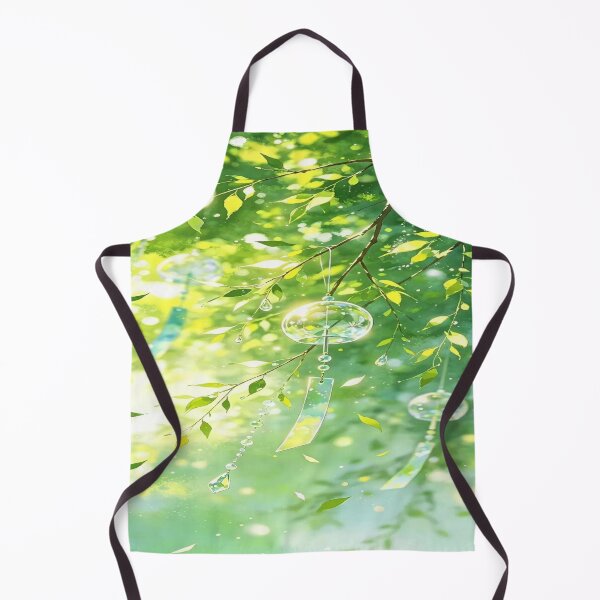 Item preview, The Crystalline Freshness of Eternal Summer, Glass Wind Chimes in the Summer Light - Anime Art with Green Leaves and Hanging Crystals designed and sold by RAYBIL.