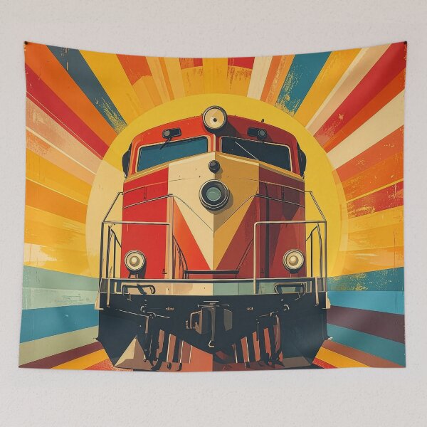 Item preview, Retro Railway Revival | Vintage Locomotive Sunburst Poster designed and sold by dj-illustration.