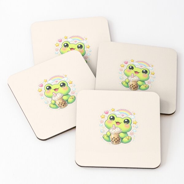 Item preview, Happy Bubble Tea Frog – Kawaii Pastel Rainbow designed and sold by Deskora .