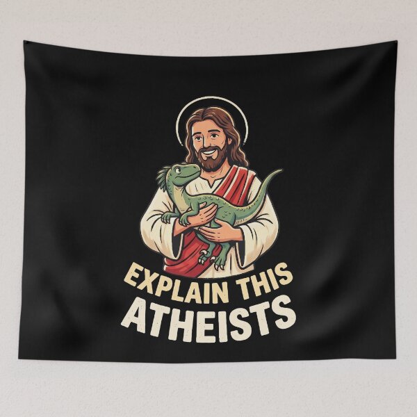 Item preview, Funny Jesus Holding Dinosaur Explain This Atheists designed and sold by k3rstman1.