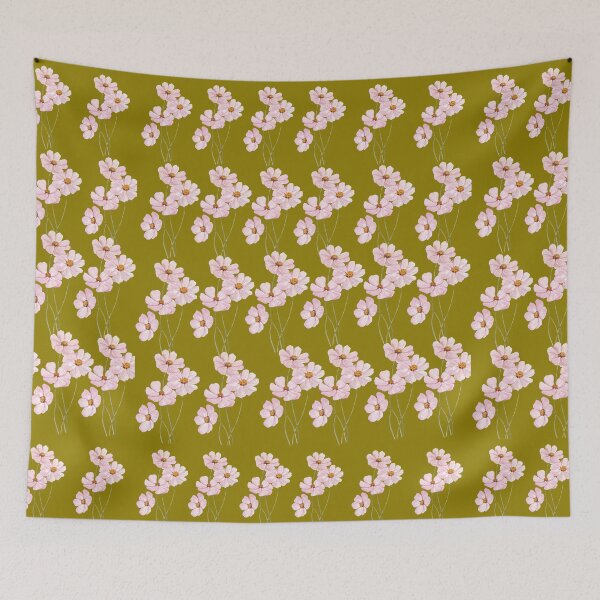 Item preview, Blush Pink Cosmos On Olive Green Floral designed and sold by ​Jyoti Digital Artist.
