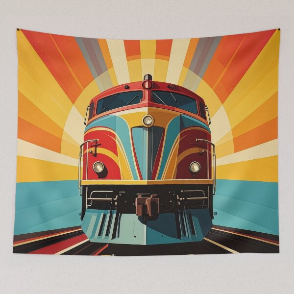 Item preview, Retro Railway Revival | Vintage Locomotive Sunburst Poster designed and sold by dj-illustration.