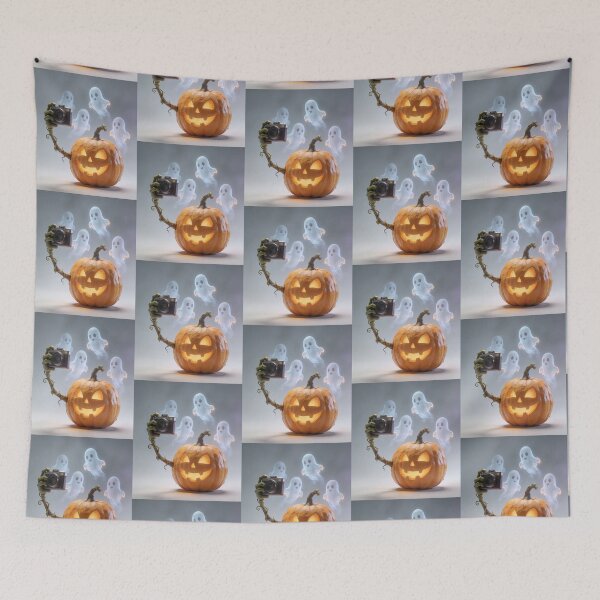 Item preview, Funny Pumpkin Taking Selfie with Cute Ghosts Halloween Sticker designed and sold by OksArtStudio.