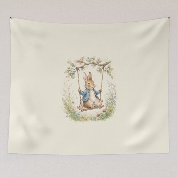 Item preview, Vintage Watercolor Rabbit on a Swing - Classic Storybook Illustration designed and sold by Pasteltone.