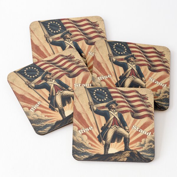 Item preview, Patriotic American Revolutionary Soldier - Rise and Stand Vintage Flag Art designed and sold by PoppaBear71.
