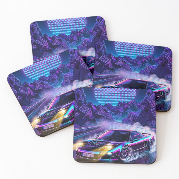 Item preview, Retrowave V6 Tuner Machine Drifting Through Glowing Neon Mountains designed and sold by RevUpDesign.