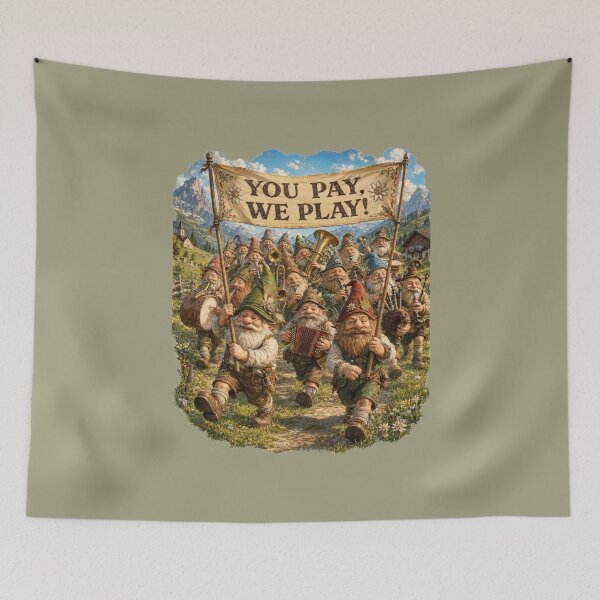 Item preview, You Pay, We Play! Funny Gnome Brass Band Parade Vintage T-Shirt designed and sold by Alpine-Ink.