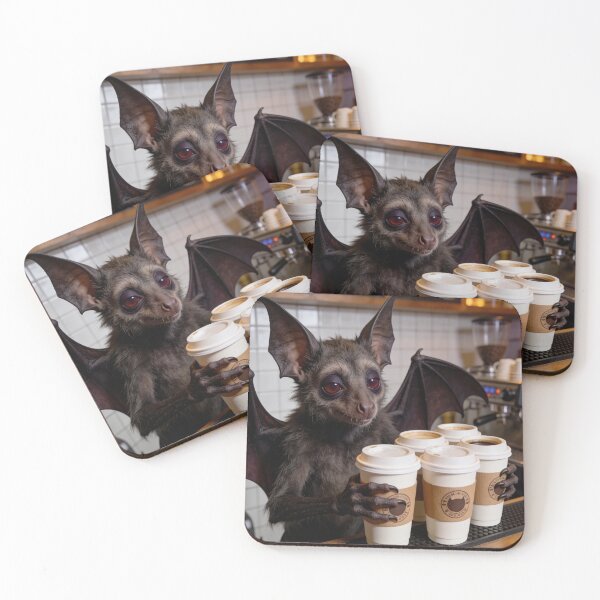 Item preview, Cute Bat Barista Serving Coffee Halloween Sticker designed and sold by OksArtStudio.