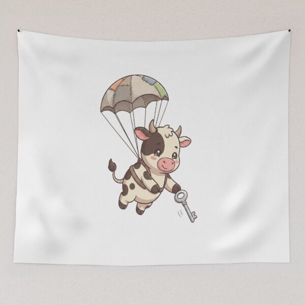 Item preview, Cute Cow Parachuting Holding Key designed and sold by Ella_Sketch.