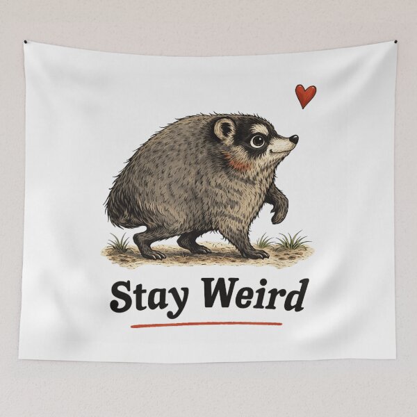 Item preview, Stay Weird Cute Raccoon With Red Heart Valentine Love Illustration designed and sold by CiranoSkasnot.