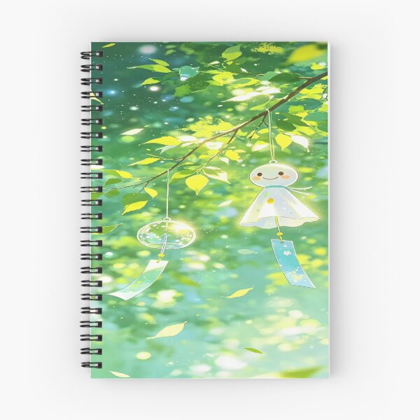 Item preview, The Smile of Fair Weather, Teru Teru Bozu and Wind Chimes - Japanese Kawaii Anime Art under Green Leaves designed and sold by RAYBIL.