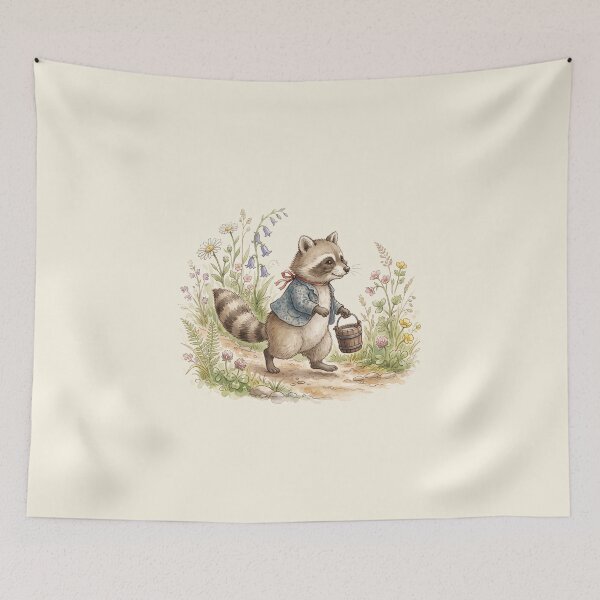 Item preview, Vintage Watercolor Raccoon with Water Bucket - Classic Storybook Art designed and sold by Pasteltone.