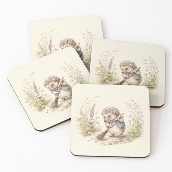 Item preview, Vintage Watercolor Hedgehog Sweeping - Classic Storybook Illustration designed and sold by Pasteltone.