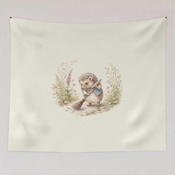Item preview, Vintage Watercolor Hedgehog Sweeping - Classic Storybook Illustration designed and sold by Pasteltone.