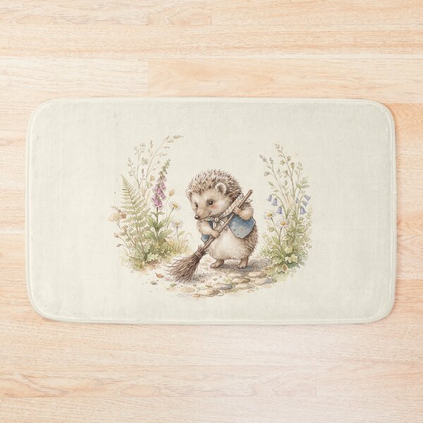 Item preview, Vintage Watercolor Hedgehog Sweeping - Classic Storybook Illustration designed and sold by Pasteltone.