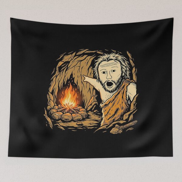 Item preview, Prehistoric Wojak Caveman Pointing at Cave Fire designed and sold by k3rstman1.