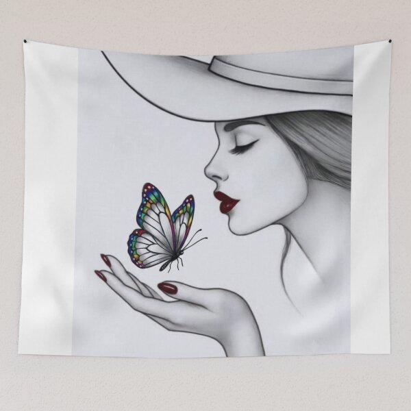 Item preview, Elegant Butterfly & Red Lips Minimalist Woman Illustration Die-Cut Sticker designed and sold by Arts121.