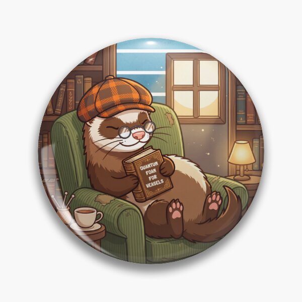 Item preview, Cozy Ferret Reading a Book in Armchair- Funny Dark Academia Weasel designed and sold by Divinedesignbydulce.