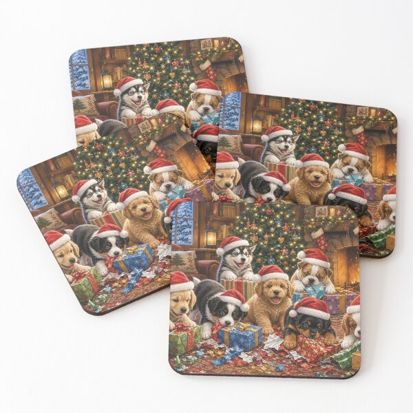 Item preview, Christmas Puppies Opening Presents Whimsical Storybook Holiday Illustration designed and sold by acceleratorhams.