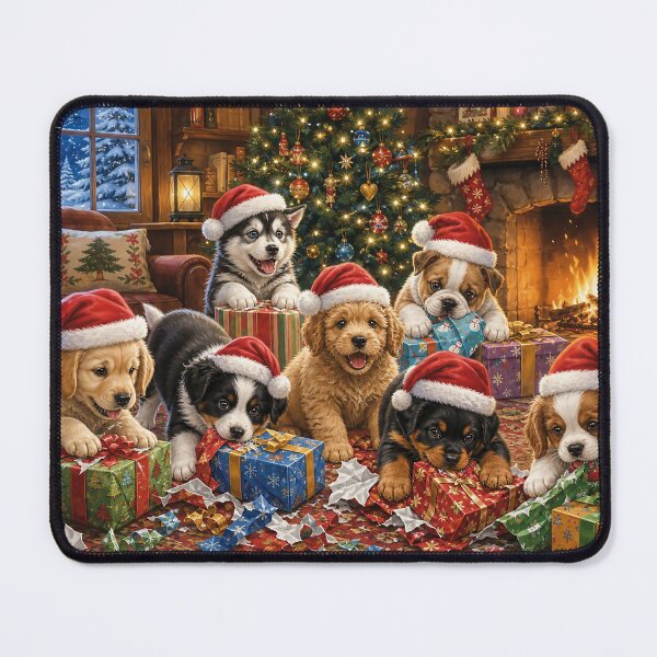 Item preview, Christmas Puppies Opening Presents Whimsical Storybook Holiday Illustration designed and sold by acceleratorhams.