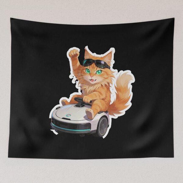 Item preview, Cool Maine Coon Riding Robot Vacuum Funny Cat Sticker designed and sold by OksArtStudio.