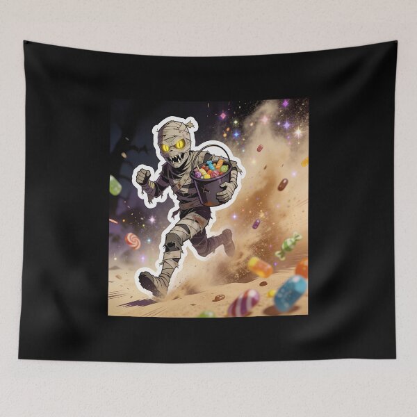 Item preview, Running Mummy Carrying Halloween Candy Funny Monster Sticker designed and sold by OksArtStudio.