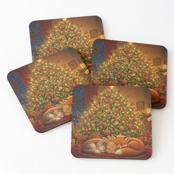 Item preview, Kitten, Bunny and Fox Sleeping Under the Christmas Tree designed and sold by acceleratorhams.