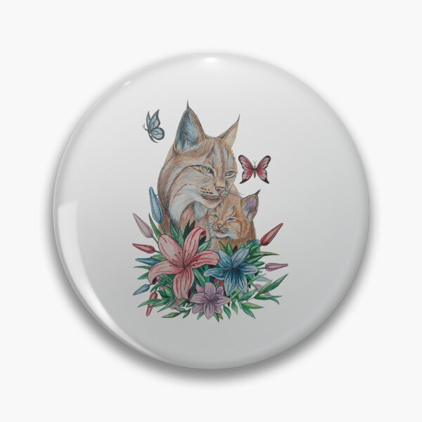 Item preview, Lynx Mother and Cub - Wildlife Floral Lily Illustration designed and sold by URSM.