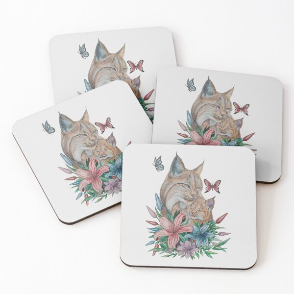 Item preview, Lynx Mother and Cub - Wildlife Floral Lily Illustration designed and sold by URSM.